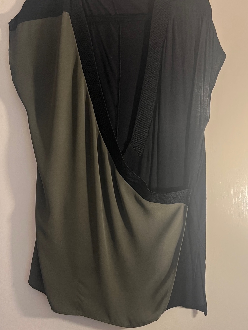 Zara Olive Green & Black Asymmetrical Wrap-Style Top